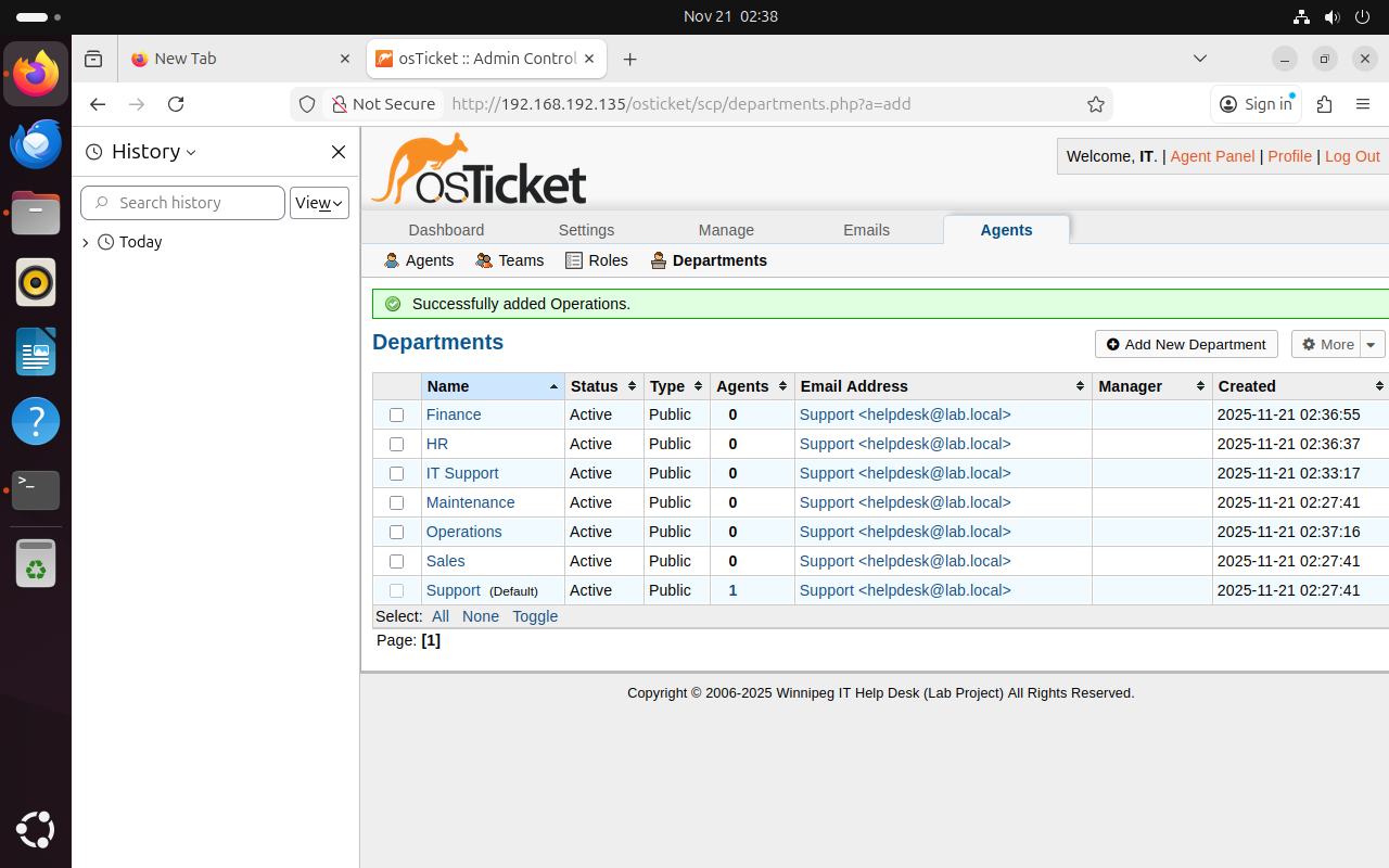 Departments Setup