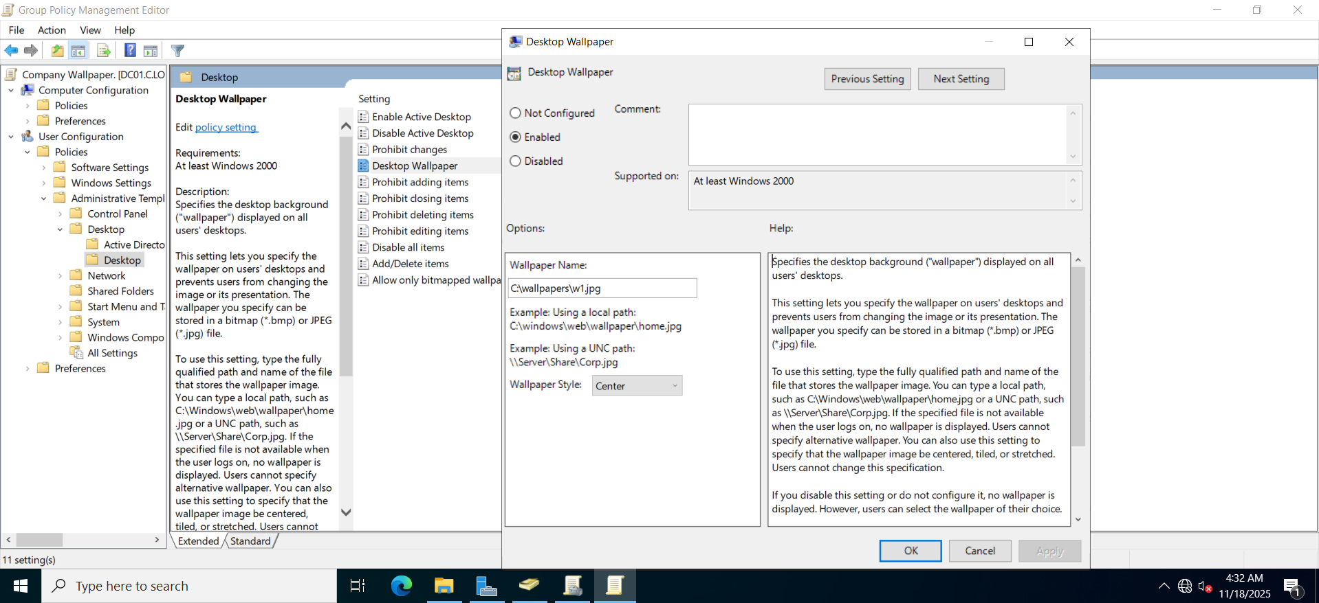 Wallpaper GPO Settings
